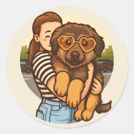 Cute Puppy with Heart Sunglasses Runder Aufkleber