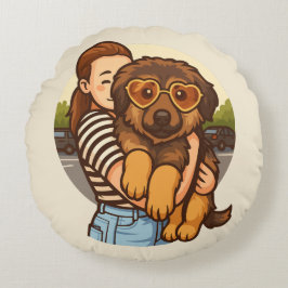 Cute Puppy with Heart Sunglasses Rundes Kissen