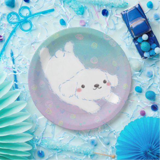 Cute Puppy with Pastel Flowers Pappteller (Party)