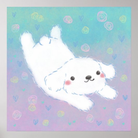 Cute Puppy with Pastel Flowers Poster (Vorne)
