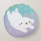Cute Puppy with Pastel Flowers Rundes Kissen (Rückseite)