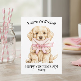 Cute Puppy You're PAWsome Pink Kids Valentine's  Mitteilungskarte