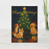 Cute Pups around the Tree Custom Christmas Card Karte (Vorderseite)