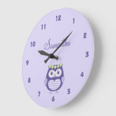 Cute Purple and Lavender Girly Owl Wall Clock Große Wanduhr (Winkel)
