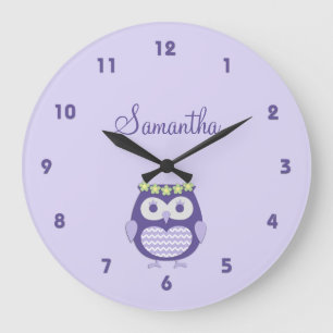 Cute Purple and Lavender Girly Owl Wall Clock Große Wanduhr