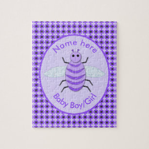 Cute Purple Baby Bee Gender Reveal Neutral Custom Puzzle