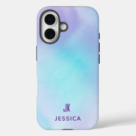 Cute Purple Blue Ombre Personalized Name  iPhone 16 Hülle