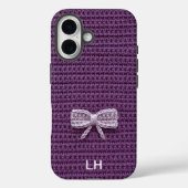 Cute Purple Crochet Bow Yarn Custom Name Case-Mate iPhone Hülle (Rückseite)