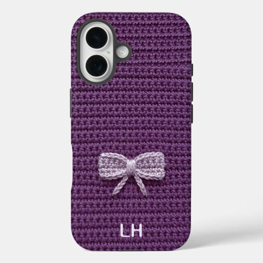 Cute Purple Crochet Bow Yarn Custom Name Case-Mate iPhone Hülle (Rückseite)