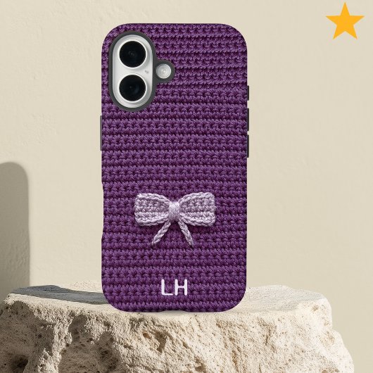 Cute Purple Crochet Bow Yarn Custom Name Case-Mate iPhone Hülle
