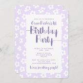 Cute Purple Daisy Pattern 1st Birthday Party Einladung (Vorne/Hinten)