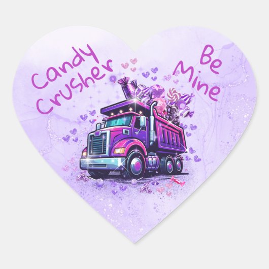 Cute Purple Dump Truck Valentine Herz-Aufkleber (Vorderseite)