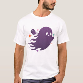 Cute Purple Ghost Duo – Whimsical Halloween Art T-Shirt