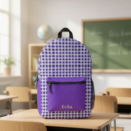 Cute Purple Gingham Personalized Backpack Bedruckter Rucksack
