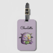 Cute Purple Green Fluffy Monster Buddy Gepäckanhänger (Vorderseite Vertikal)