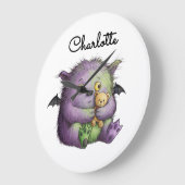Cute Purple Green Fluffy Monster Buddy Große Wanduhr (Winkel)