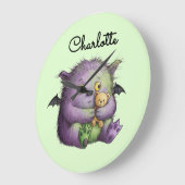Cute Purple Green Fluffy Monster Buddy Große Wanduhr (Winkel)