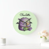 Cute Purple Green Fluffy Monster Buddy Große Wanduhr (Zuhause)