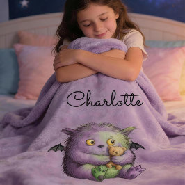Cute Purple Green Fluffy Monster Kids Fleecedecke