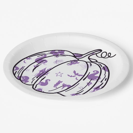 Cute Purple Halloween Icons in Pumpkin Pappteller (Schrägansicht)