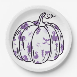Cute Purple Halloween Icons in Pumpkin Pappteller