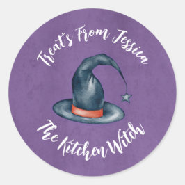 Cute Purple Kitchen Witch Halloween Baking Treats Runder Aufkleber