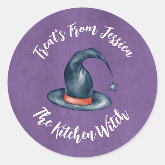 Cute Purple Kitchen Witch Halloween Baking Treats Runder Aufkleber (Vorderseite)