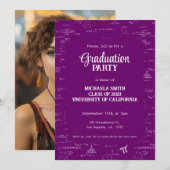 Cute Purple Math Hand-Lettering Photo Graduation Einladung (Vorne/Hinten)