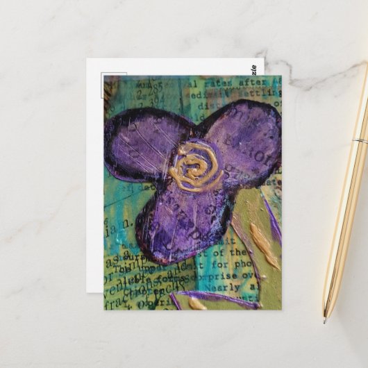 Cute Purple Mixed Media Flower Postkarte (Vorderseite/Rückseite Beispiel)