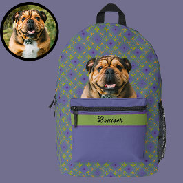 Cute Purple Modern Photo Gift for Puppy Dog Mom Bedruckter Rucksack