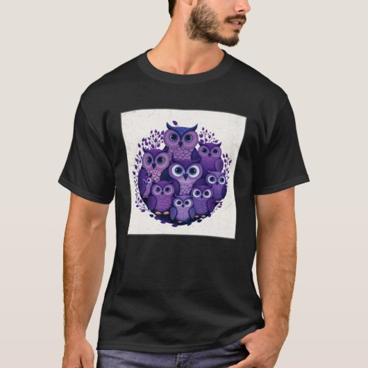 Cute Purple Owls Illustration Minimal Unique Big E T-Shirt (Vorderseite)