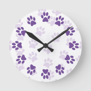 Cute Purple Paw Prints for Pet Lovers Clock Runde Wanduhr