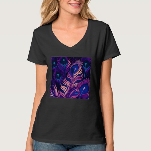Cute Purple Peacock Feathers Illustration Birds Wo T-Shirt (Vorderseite)
