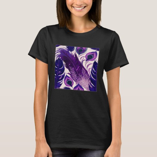 Cute Purple Peacock Feathers Illustration Birds Wo T-Shirt (Vorderseite)