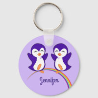 Cute Purple Penguin Monogram Rainbow Kids