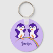 Cute Purple Penguin Monogram Rainbow Kids Schlüsselanhänger (Rückseite)
