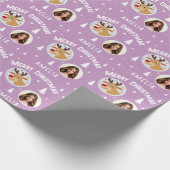 Cute Purple Reindeer Kid`s Name Photo Christmas Geschenkpapier (Ecke)