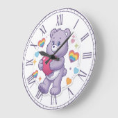 Cute Purple Teddy Bear Hugging Heart Valentine Nur Große Wanduhr (Winkel)
