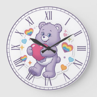 Cute Purple Teddy Bear Hugging Heart Valentine Nur Große Wanduhr