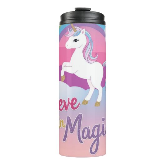 Cute Purple Unicorn in a Starry Sky Thermosbecher (Vorderseite)