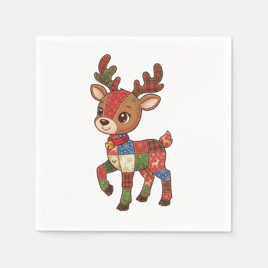 Cute Quilted Patchwork Reindeer | Christmas Holida Serviette (Vorderseite)