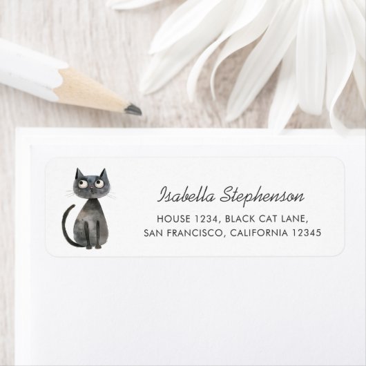 Cute Quirky Black Cat Return Address (Insitu)