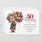 Cute quirky lady turning 50 humorous birthday card einladung (Vorderseite)