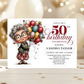 Cute quirky lady turning 50 humorous birthday card einladung