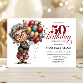 Cute quirky lady turning 50 humorous birthday card einladung