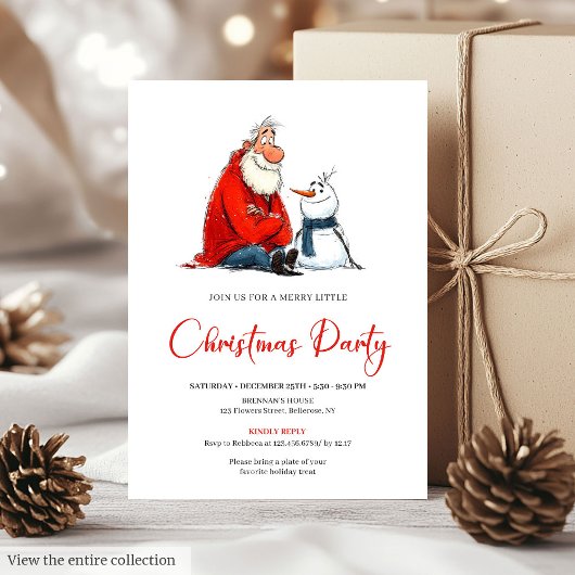 Cute Quirky Santa Claus Watercolor Christmas Party Einladung