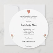 Cute Rabbit Animal Baby Girl Announcement Card Einladung (Rückseite)