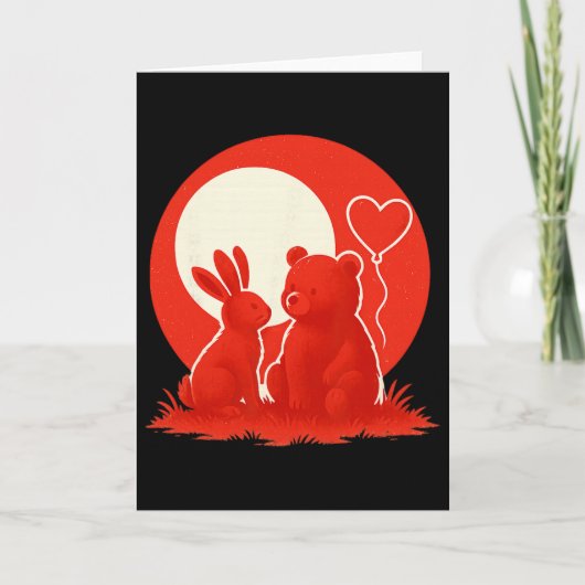 Cute Rabbit Bear Couple Valentine's Day Lovers  Karte (Vorderseite)