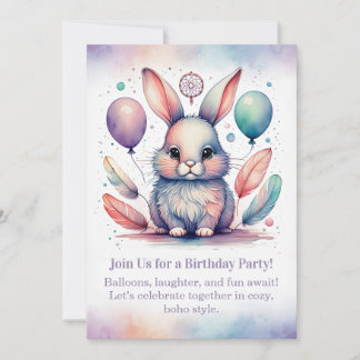 Cute Rabbit Birthday Invitation Woodland Boho  Einladung