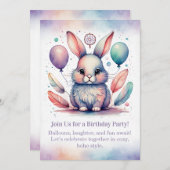 Cute Rabbit Birthday Invitation Woodland Boho  Einladung (Vorne/Hinten)